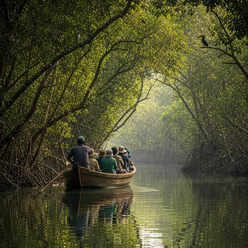Boat safari through Sundarbans mangrove creeks